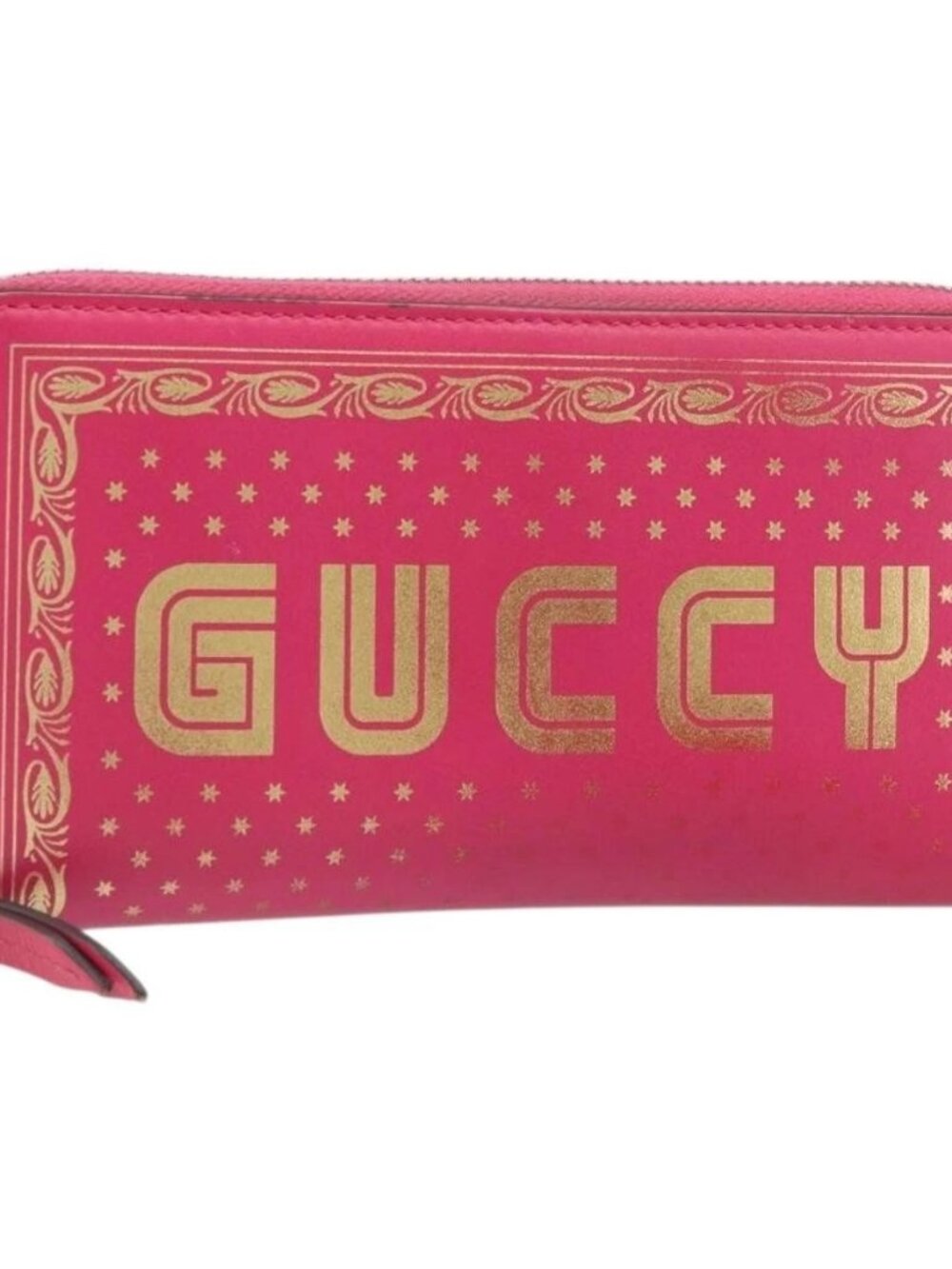 GUCCI GUCC Logo Zip Around Wallet Leather Pink Silver